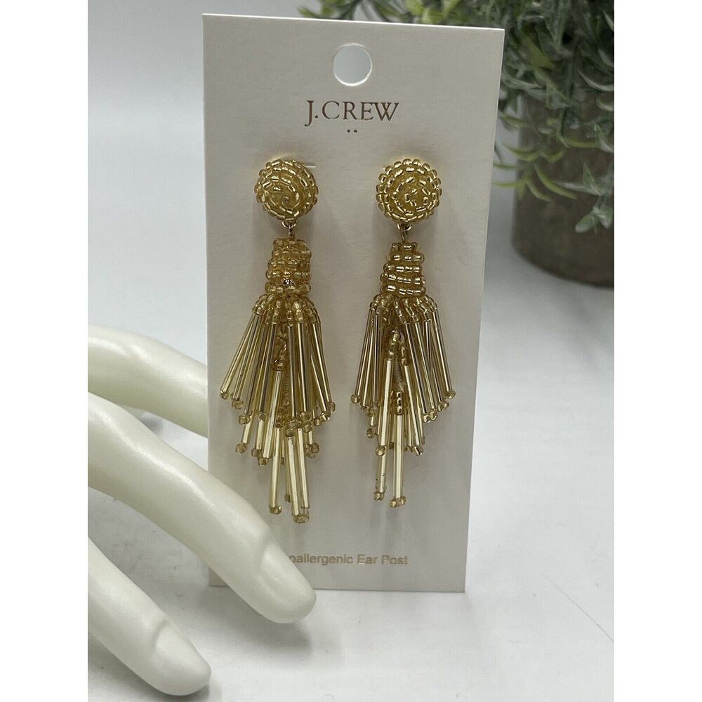 J. Crew Factory Beaded Tassel Earrings‎ Gold Beaded Gold Plated Brass New